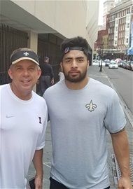 Head Coach Sean Payton, and then, newly acquired middle linebacker... Teo' Manti. Most of his career had been spent with the Chargers. This was during the off-season. Warming up to the pre-season, 2018. 